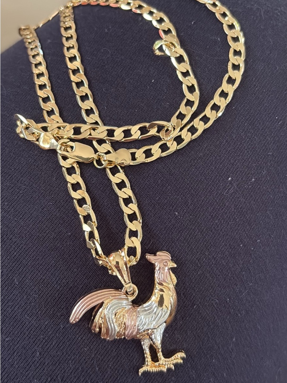 Gold-Tone Rooster Pendant Necklace - Tri-Color Accent